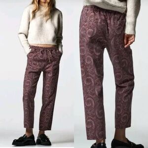 Zara Purple Cropped Pants with Paisley Print